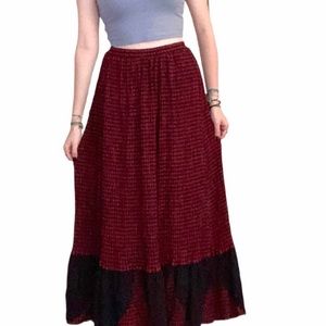 vintage red checkered maxi skirt